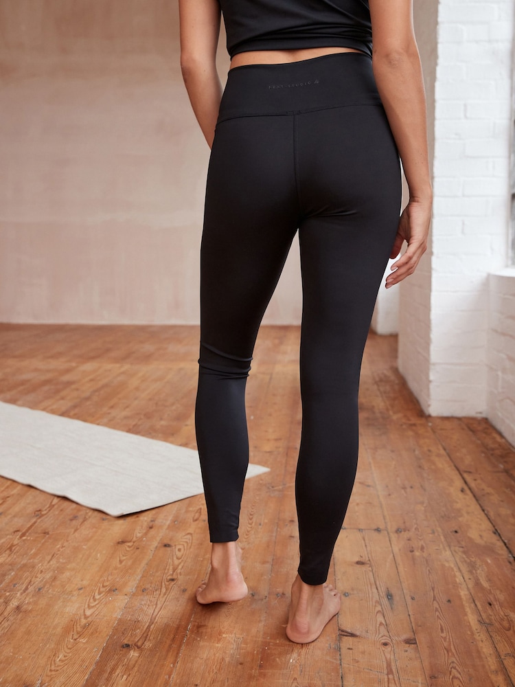 Black Active Studio Sports Wrap Front Dry Tech High Waist Full Length Leggings - Image 4 of 8