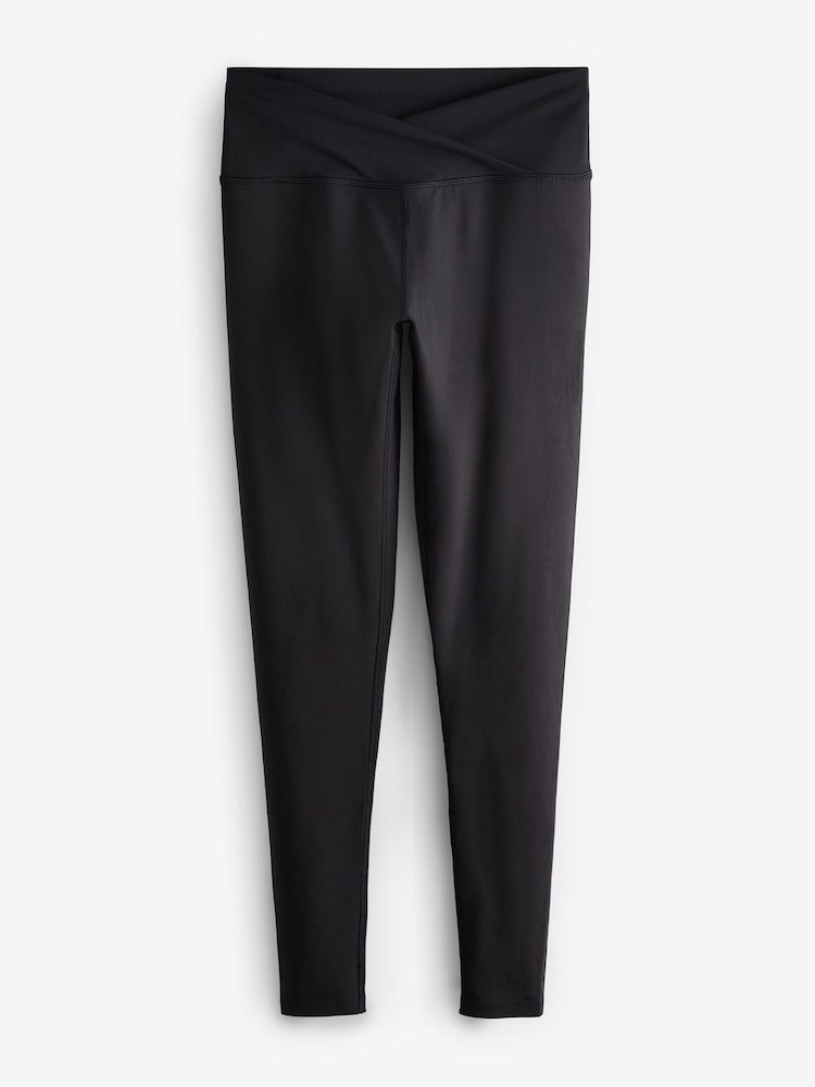 Black Active Studio Sports Wrap Front Dry Tech High Waist Full Length Leggings - Image 7 of 8