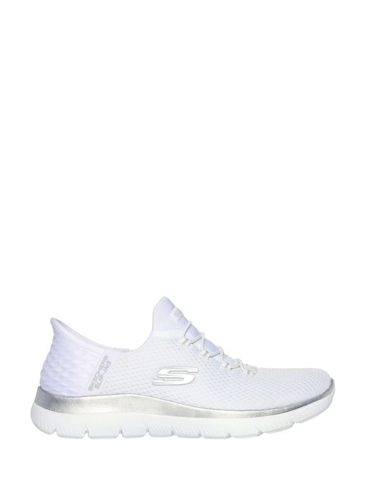 Skechers White Pink Womens Slip In Summits Dazzling Haze Trainers - Image 1 of 5