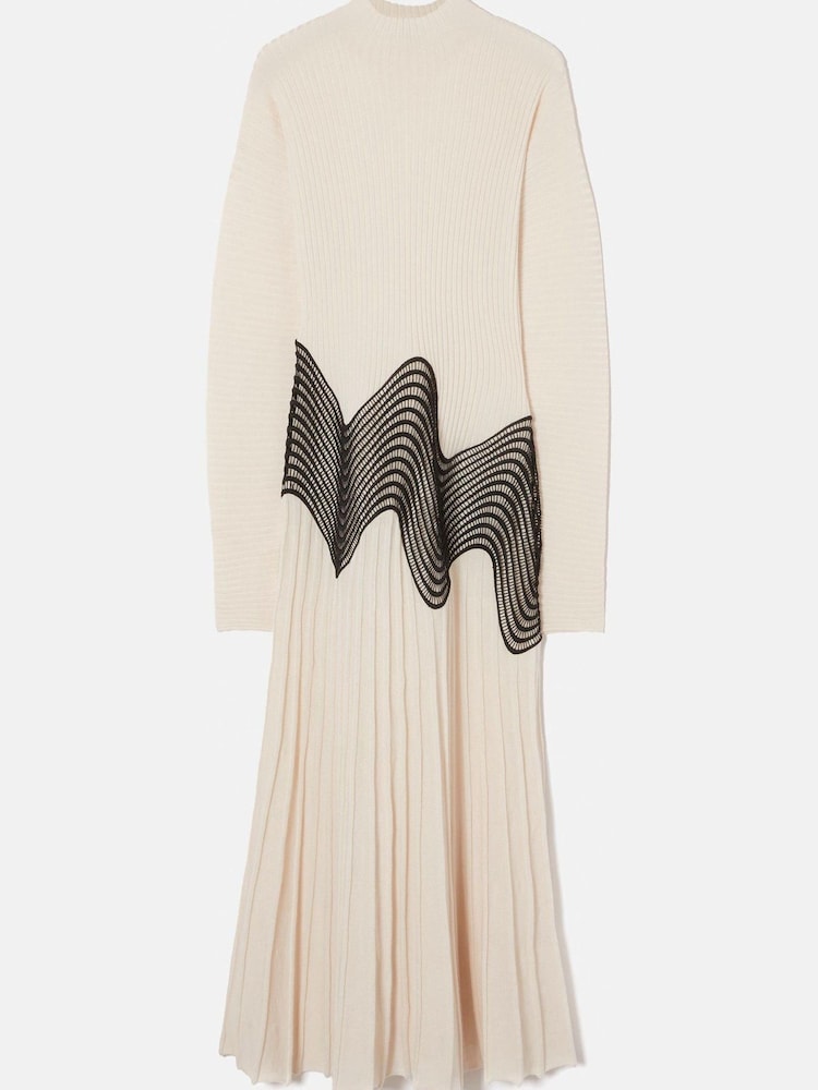 Jigsaw Cream Lace Trim Knitted Dress - Image 1 of 7
