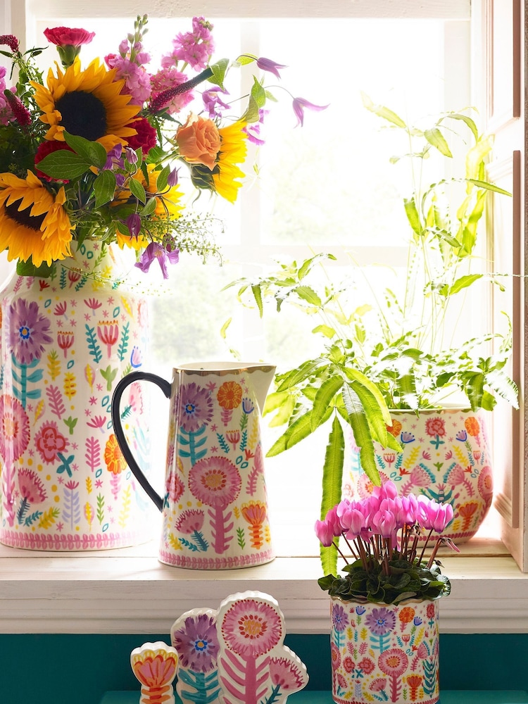 Lucy Tiffney Multi Floral Footed Plant Pot - Image 3 of 4