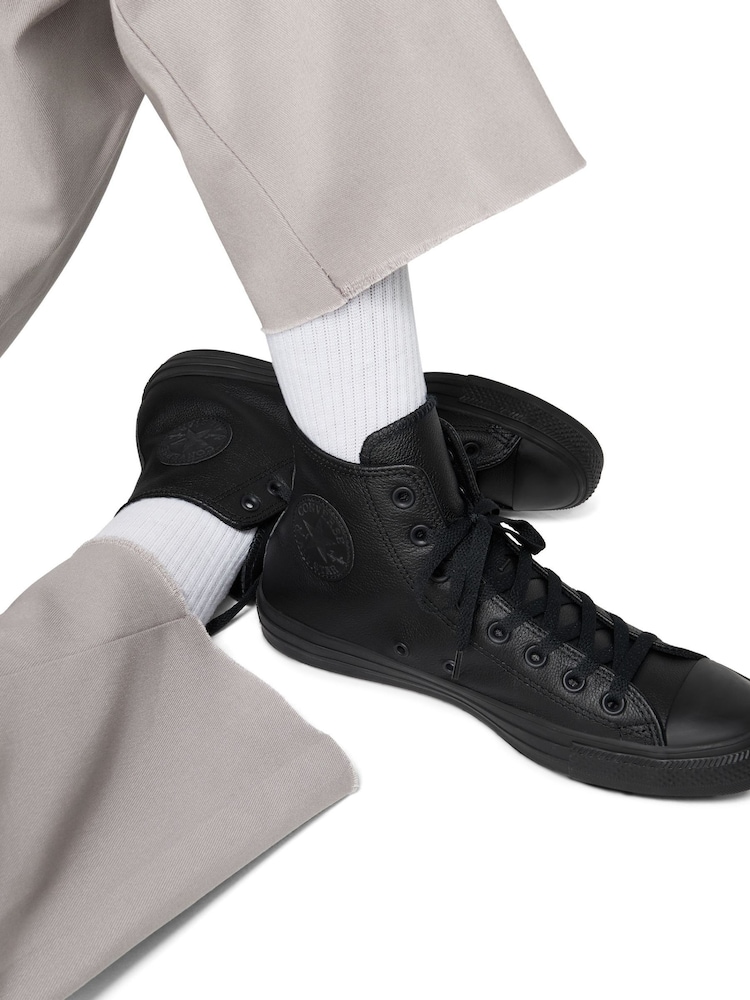 Converse Black Leather High Top Trainers - Image 9 of 11
