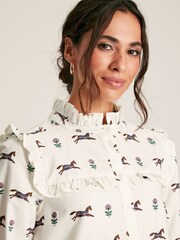 Joules Henrietta Cream Horse Print Frill Blouse - Image 5 of 8