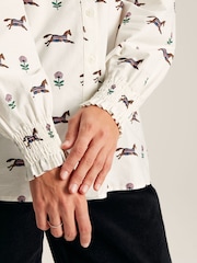 Joules Henrietta Cream Horse Print Frill Blouse - Image 7 of 8