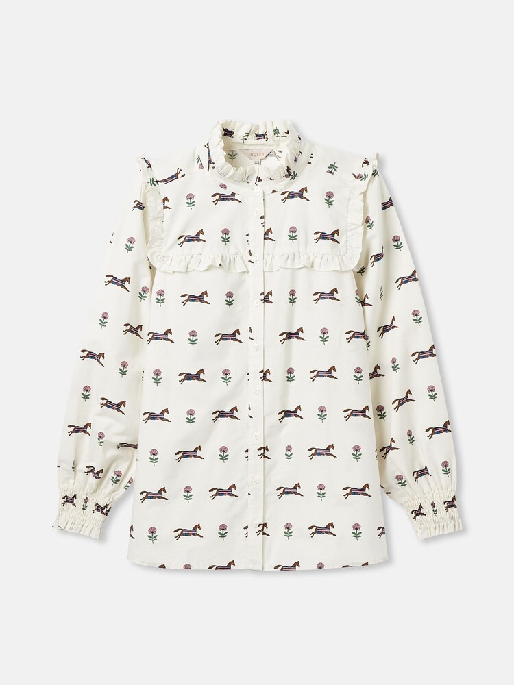 Joules Henrietta Cream Horse Print Frill Blouse - Image 8 of 8
