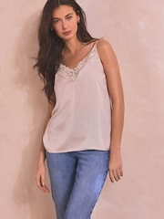Cream Broderie Lace Trim Cami Top - Image 2 of 7