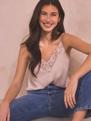 Cream Broderie Lace Trim Cami Top - Image 3 of 7