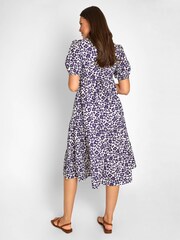 JoJo Maman Bébé Blue Floral Animal Print Tiered Maternity Midi Shirt Dress - Image 2 of 5