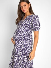 JoJo Maman Bébé Blue Floral Animal Print Tiered Maternity Midi Shirt Dress - Image 4 of 5