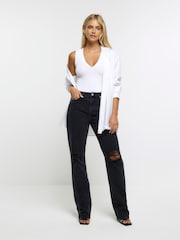 River Island Black High Rise Straight Ripped Jeans - Image 1 of 5