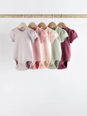 Multi Pastel 100% Cotton Pointelle Puff Sleeve Bodysuits 5 Pack - Image 1 of 7