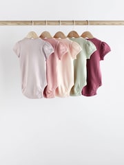 Multi Pastel 100% Cotton Pointelle Puff Sleeve Bodysuits 5 Pack - Image 2 of 7