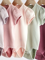 Multi Pastel 100% Cotton Pointelle Puff Sleeve Bodysuits 5 Pack - Image 3 of 7