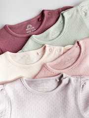 Multi Pastel 100% Cotton Pointelle Puff Sleeve Bodysuits 5 Pack - Image 4 of 7