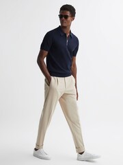 Reiss Navy Fizz Knitted Half-Zip Polo T-Shirt - Image 3 of 5
