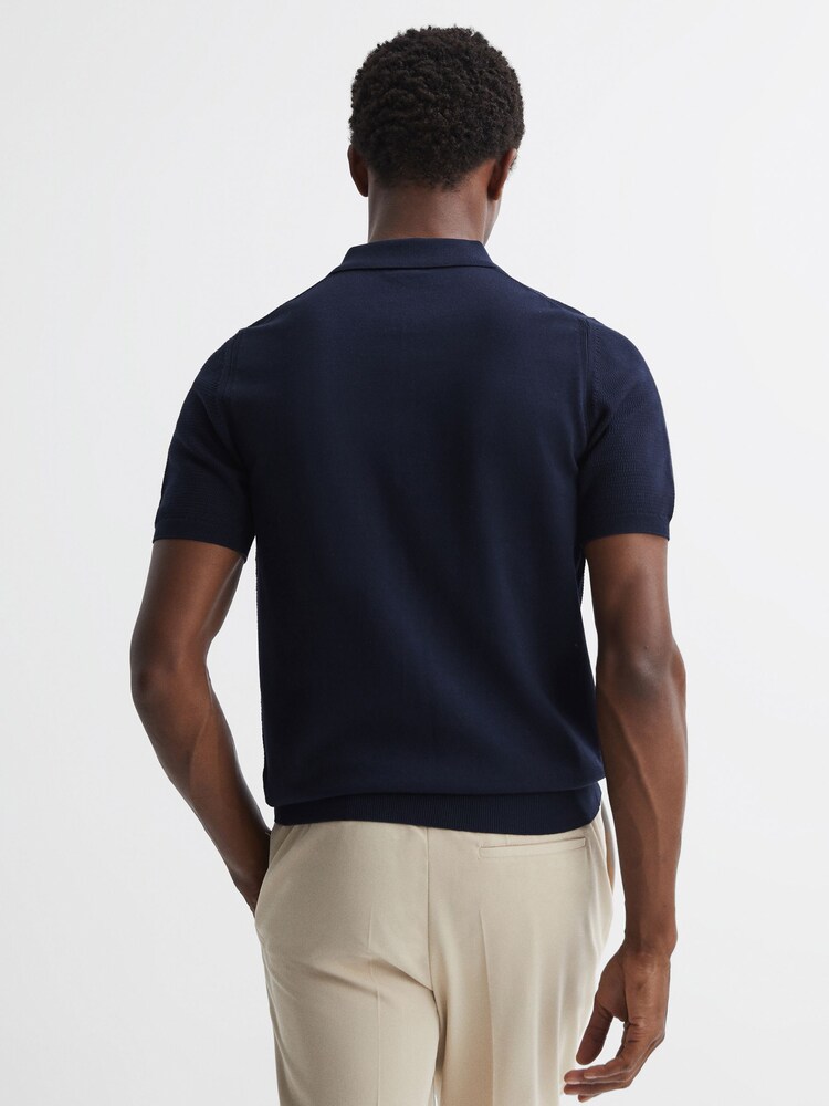 Reiss Navy Fizz Knitted Half-Zip Polo T-Shirt - Image 5 of 5