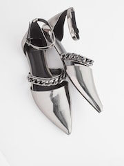 Pewter Silver Forever Comfort® Point Toe Chain Trim Flats - Image 3 of 6