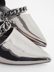 Pewter Silver Forever Comfort® Point Toe Chain Trim Flats - Image 4 of 6