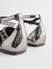 Pewter Silver Forever Comfort® Point Toe Chain Trim Flats - Image 5 of 6