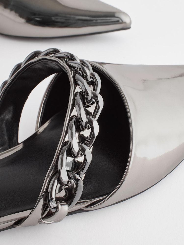 Pewter Silver Forever Comfort® Point Toe Chain Trim Flats - Image 6 of 6