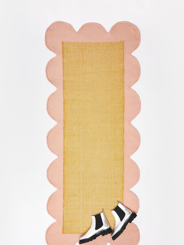 Oliver Bonas Yellow Cecily Woven Scalloped Wool Runner - Image 1 of 4