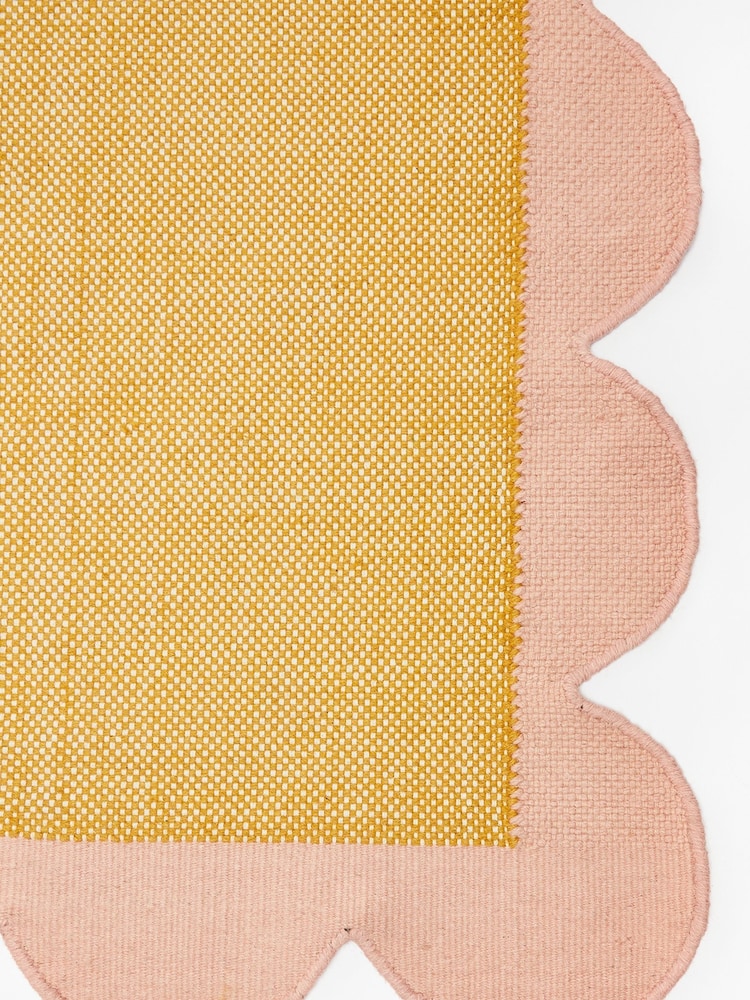 Oliver Bonas Yellow Cecily Woven Scalloped Wool Runner - Image 2 of 4