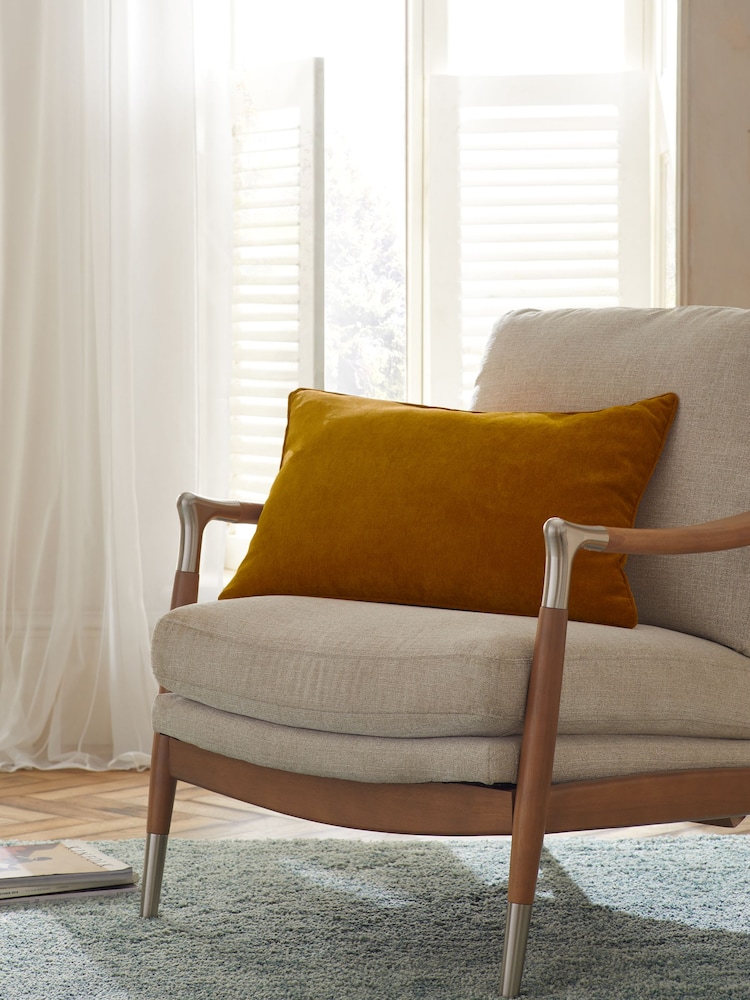 Ochre Yellow 40 x 59cm Soft Velour Cushion - Image 1 of 4