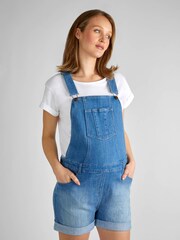 JoJo Maman Bébé Light Wash Blue Denim Short Maternity Dungarees - Image 4 of 7