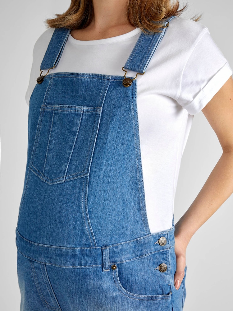 JoJo Maman Bébé Light Wash Blue Denim Short Maternity Dungarees - Image 7 of 7