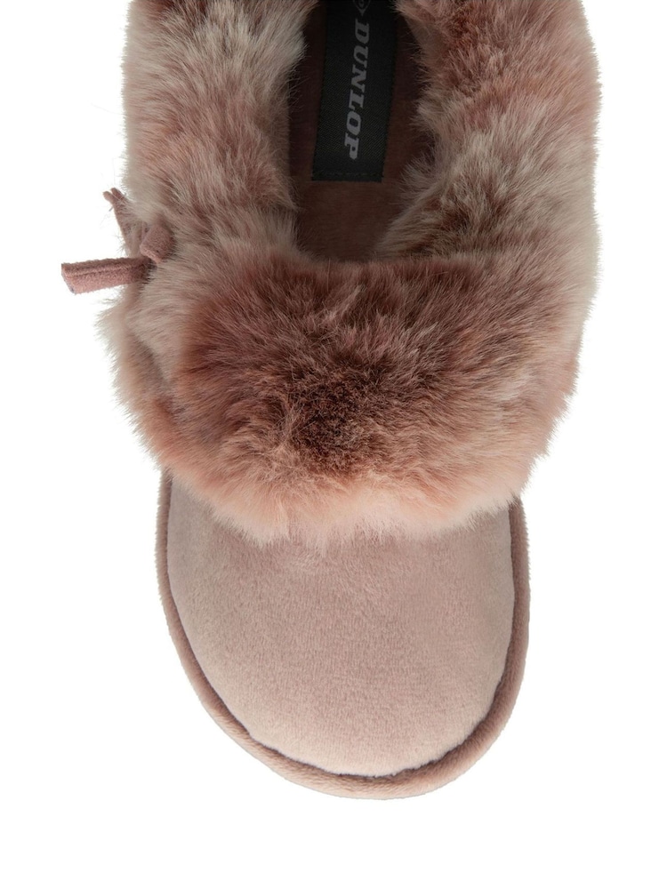 Dunlop Pink Ladies Faux Fur Full Slippers - Image 4 of 4
