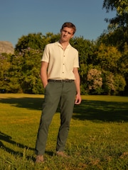 Khaki Green Slim Smart Textured Chino Trousers - Image 1 of 3