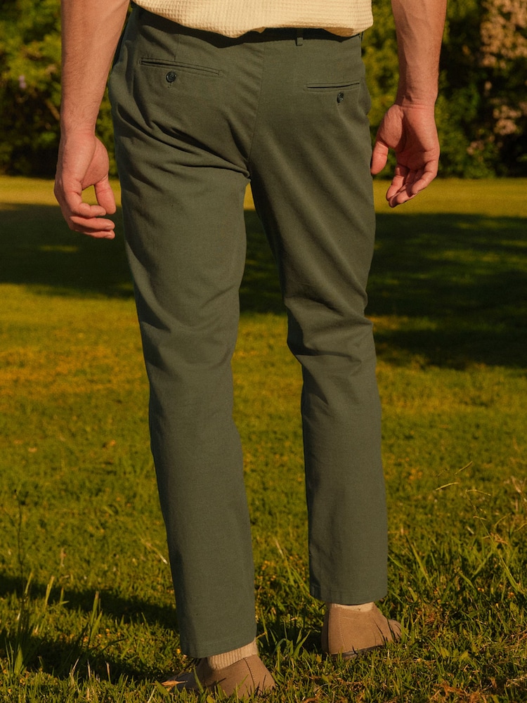 Khaki Green Slim Smart Textured Chino Trousers - Image 2 of 3
