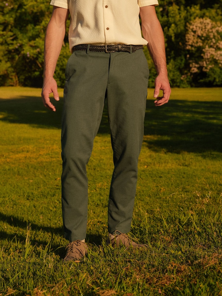 Khaki Green Slim Smart Textured Chino Trousers - Image 3 of 3