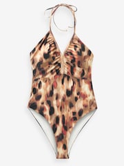 Braun mit Leopardenmuster - Figurformender Neckholder-Badeanzug - Bild 6 von 6