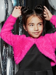 Bright Pink Fluffy Shrug Cardigan (12mths-16yrs) - Image 3 of 8