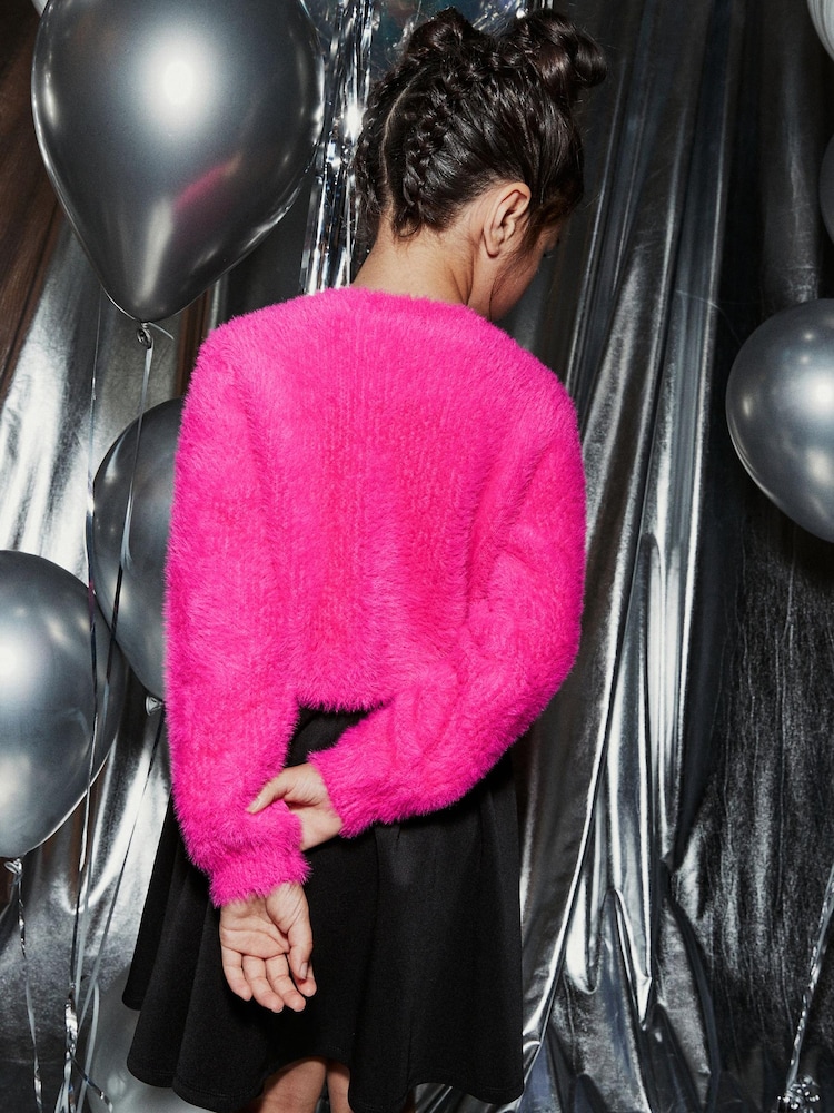 Bright Pink Fluffy Shrug Cardigan (12mths-16yrs) - Image 4 of 8