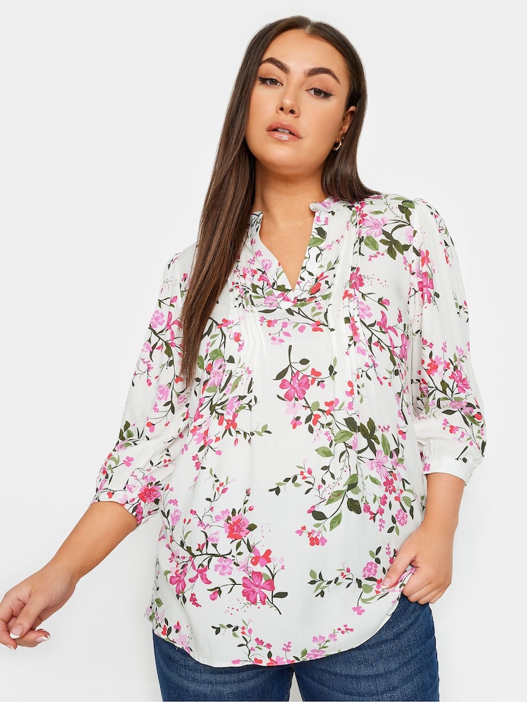 Yours Curve White Pintuck Half Placket Blouse - Image 1 of 4 Yours Curve White Pintuck Half Placket Blouse - Image 1 of 4