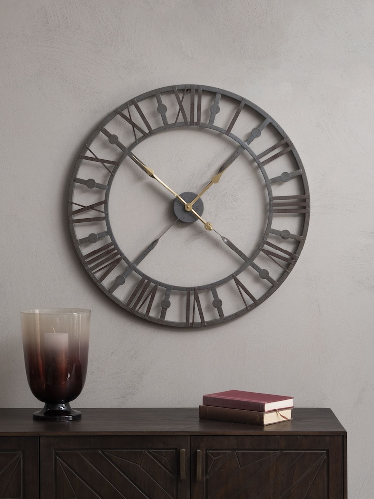 Libra Interiors Grey Antique Skeleton Wall Clock - Image 1 of 1