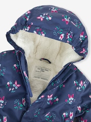 JoJo Maman Bébé Navy Blue Butterfly Hooded Cosy Lined Printed Parka Jacket - Image 7 of 8