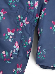 JoJo Maman Bébé Navy Blue Butterfly Hooded Cosy Lined Printed Parka Jacket - Image 8 of 8