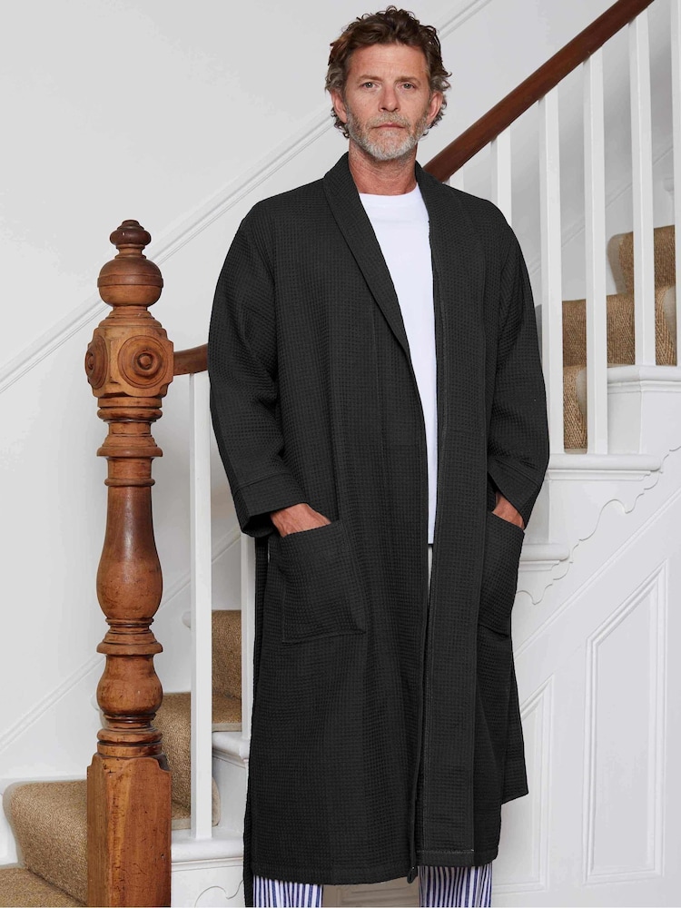 Savile Row Company 100% Cotton Waffle Dressing Black Gown - Image 1 of 5
