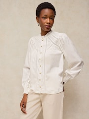 White Stuff White Annabelle Lace Trim Top - Image 1 of 6