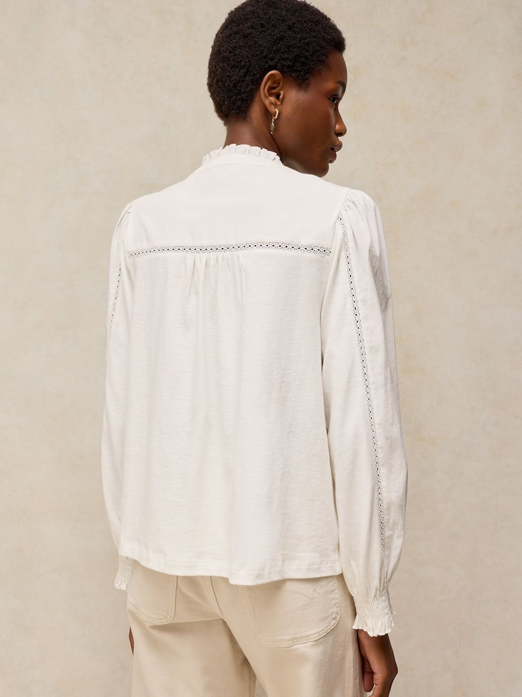 White Stuff White Annabelle Lace Trim Top - Image 2 of 6