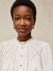 White Stuff White Annabelle Lace Trim Top - Image 3 of 6