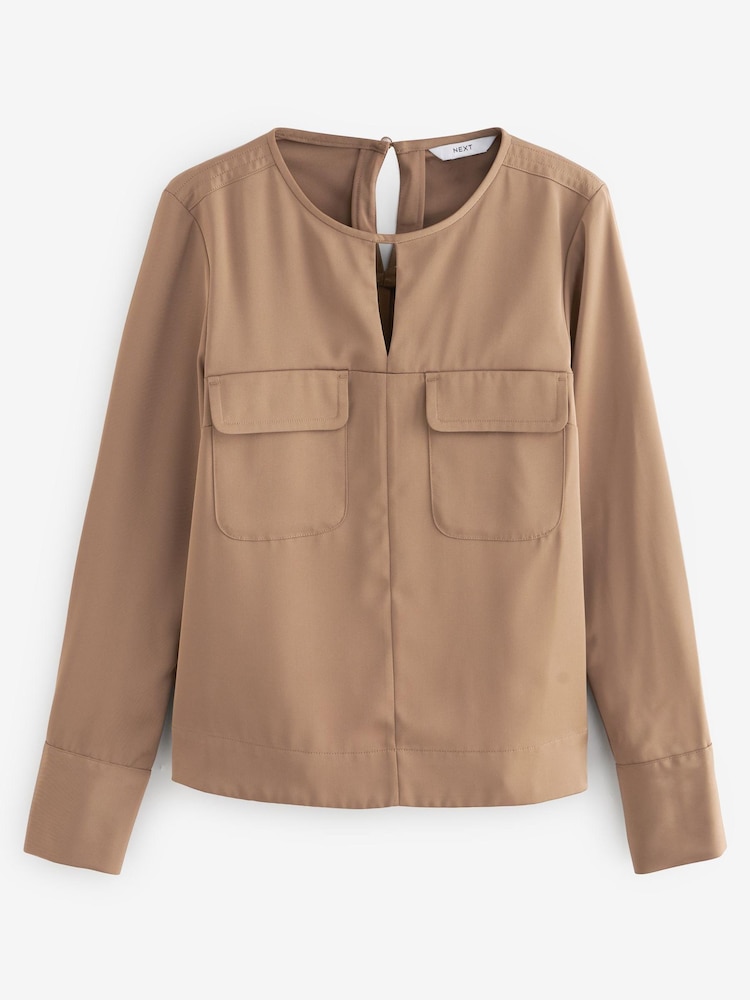 Neutral Utility Double Chest Pocket Long Sleeve Blouse - Image 7 of 8