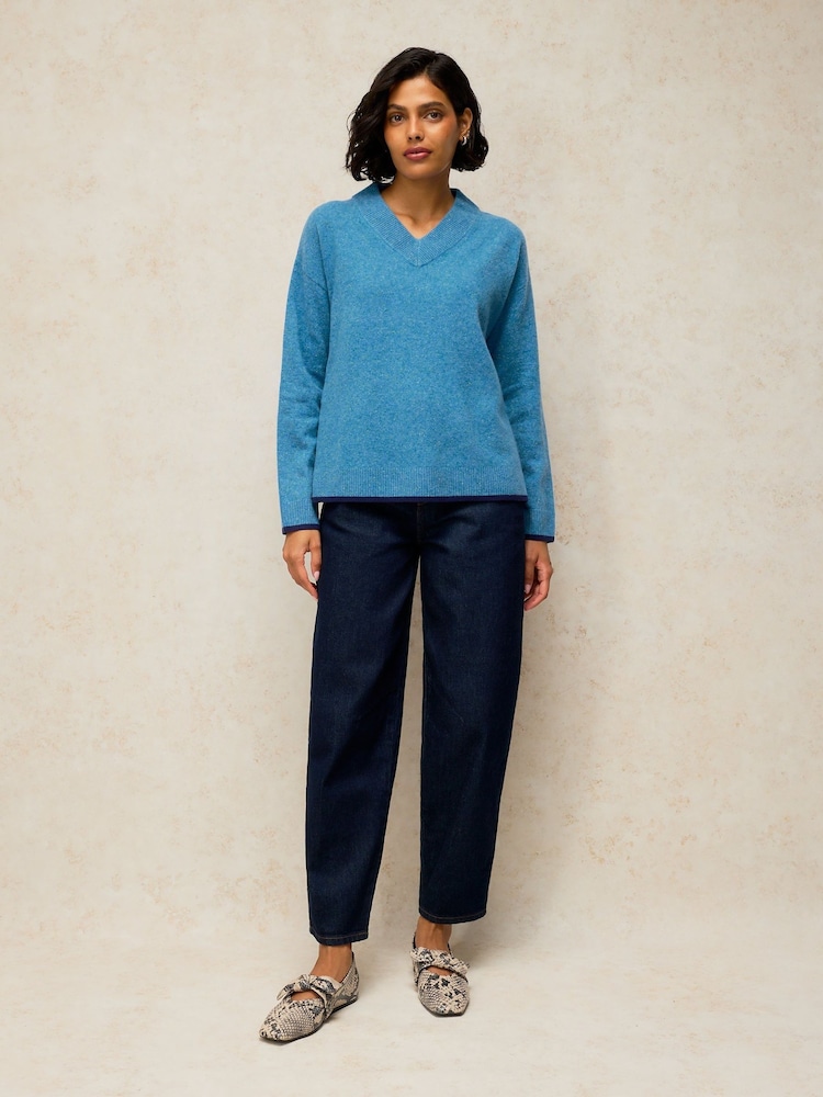 White Stuff Blue Cashmere V-Neck Jumper - Image 1 of 6