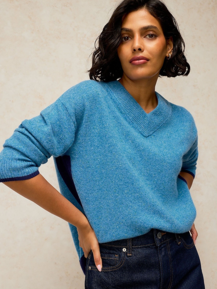 White Stuff Blue Cashmere V-Neck Jumper - Image 2 of 6