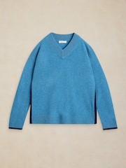 White Stuff Blue Cashmere V-Neck Jumper - Image 5 of 6