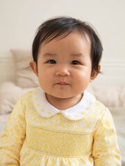 JoJo Maman Bébé Yellow Floral Smocked Cotton Baby Sleepsuit - Image 3 of 5