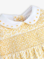 JoJo Maman Bébé Yellow Floral Smocked Cotton Baby Sleepsuit - Image 5 of 5
